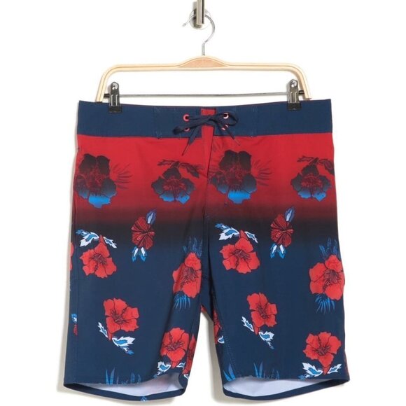Burnside Mens Blue Red Tropical Board Shorts Pockets Swimwear Sz 32 New - Picture 8 of 10